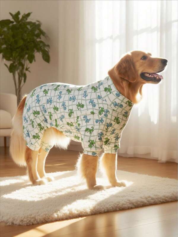Dog Pajama, Dog Recovery Suit, Dog Costume, Dog Jumpers, Dog StuffUltra, Dog Outfits, Dog Clothes, Dog Accessories, Puppy Pajama, Puppy Clothes, Puppy Accessories, Puppy Outfits, PJ For Small Medium And Large Dog Breeds, Soft And Stretchable, All Over Print-Green Stripe Cute Cartoon Dinosaur Pattern, S-6XL