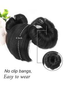 合成女童宝宝儿童假刘海假发带橡胶发带刘海发髻日常佩戴刘海角色扮演假发配件 - 黑色 - 查看 3