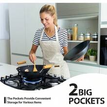 Cotton Linen Aprons With Pockets For Baking Funny Printed Aprons For BBQ Parties 2 Pack Kitchen Aprons Apron For Cooking With 2 Pockets Unisex Adjustable Neck Strap Chef Aprons For Men Women Insulated Aprons For Hot Food Handling - Đen và nâu - Xem 5