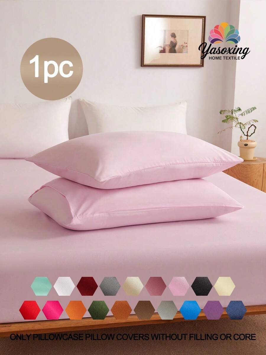 1pc Pink Super Soft Plain Pillowcase Lightweight Bedding Envelope Closure Solid Color Bed Pillow Cover, For Bedroom - Pink - View 1