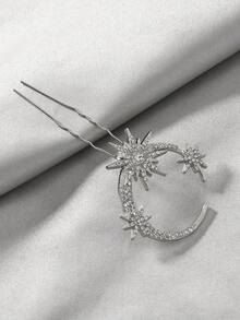 1pc/5pcs Snowflake Retro Palace Style Glass Bridal Hair Clip, Versatile Bride Six-Pointed Star Hair Accessory Valentine's Day Accessories,Wedding Hair Accessories - Silver - View 19