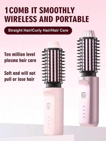 Wireless Roll Comb, Portable Negative Ion Hot Comb, Multifunctional Electric Styling Brush, Dual-Purpose Straight And Curly, Rapid Heating, 4 Temperature Adjustable For Different Hair Types Of People, Anti-Scald Design, Small Portable, Suitable For Home, Salon, Travel Use, A Unique Holiday Gift