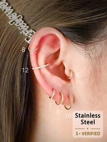 1pc Elegant 18K Gold Plated Stainless Steel Zirconia Inlaid Nose Ring, Hinged Closure Cartilage Spiral Earring Lip Ring, Body Piercing Jewelry, Inner Diameter Options: 6mm/8mm/10mm/12mm, Diameter: 16G/1.2mm/18G/1.0mm