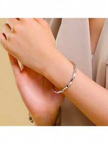 1 szt. Regulowana, miedziowana, skręcona, gładka bransoletka z srebra, prosta i modna, prezent dla przyjaciół, na Walentynki