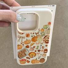 1 pieza Funda de teléfono de material TPU con patrón de elemento de ambiente de Acción de Gracias de cosecha de otoño, compatible con iPhone/teléfonos, resistente al agua, a los golpes, a las caídas y a los arañazos - Blanco - Ver 4