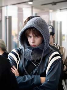 1 件男士秋冬拉法帽，时尚针织帽，带护耳功能，多功能无遮阳帽