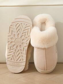 冬季男女毛绒厚毛边拖鞋，防滑保暖厚底室内外家居拖鞋