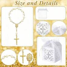 30件/包洗礼礼品套装，亚克力洗礼念珠配人造珍珠和欧根纱袋，适合作为洗礼派对礼物（金色珍珠手链） - 彩色 - 查看 7