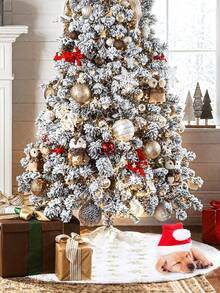 48Inches Christmas Tree Skirt , Holiday Part Decorations For Christmas Tree, White Faux Fur Tree Skirts With Gold Sequin Snowflakes Soft Plush Xmas Tree Decorations - Golden Snowflakes - View 8