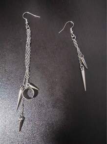 1 Pair Vintage Gothic Style Zinc Alloy Rivet & Tassel Earrings, Suitable For Women's Daily Wear - Silver - View 6