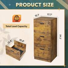 3 Drawer File Cabinet With Lock, Vertical Wood Filing Cabinet For Home Office, Printer Stand For Letter And A4 Size, White - Rustic Brown - View 3