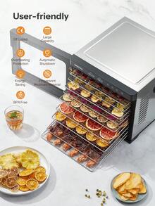 Déshydrateur alimentaire en acier inoxydable avec commande numérique 1000 W, déshydrateur alimentaire avec 9 grilles de rangement en acier inoxydable, grande surface 0,8 m², température : 35-75 °C - Prise de type UE C (220-240 V) - Voir 2