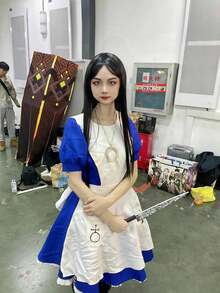1件套女仆装，适合万圣节舞台表演、爱丽丝梦游仙境角色扮演、俱乐部派对服装和化装舞会。 - 彩色 - 查看 3