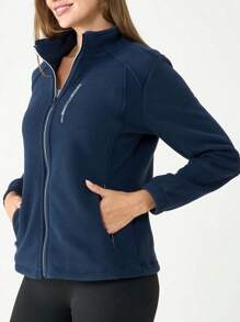 Plus Size Women Outdoor Fleece Jacket, Standing Collar Slim Zipper Sweatshirt, Hiking Sports Autumn & Winter Women's,Winter Women Coat