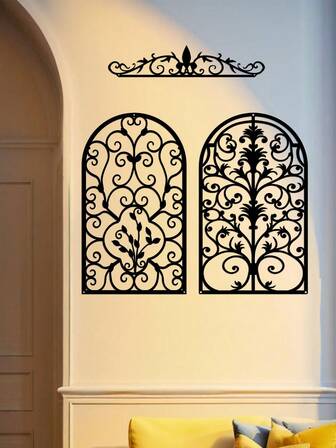 [装饰艺术金属墙饰] HELLOYOUNG 装饰艺术金属鸢尾花卷轴墙饰 - 花卉主题卧室和室内壁挂装饰 - 适合圣诞节和婚礼