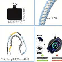 带花边绳的长挂绳手机带、可调节斜挎电话线、手工编织防丢失手机带、通用女士手机链、带系绳的手机腕带、尼龙手机腕带 - 彩色 - 查看 5