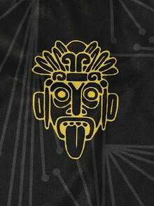 墨西哥男子足球服墨西哥青年圆领舒适运动上衣，带有玛雅文明图案，适合金杯赛、足球训练、日常健身和休闲，馈赠佳品 - 黑色 - 查看 6