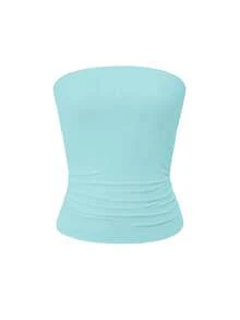 Áo tank top không dây, màu trơn, co giãn ôm sát dành cho nữ của Vaiaye, áo camisole cơ bản không dây thời trang cho mùa xuân và mùa hè. - Màu xanh Bạc hà - Xem 3