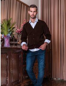 Men's Autumn/Winter Knitted Cardigan Regular Fit Button Front Pocket - Coffee Brown - View 1