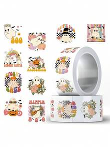 500 Peças Adesivos de Fantasma Hippie Assustador Boo para Laptops, Malas, Computadores, Guitarras, Geladeiras, Telefones, Decoração, Decalques - Multicolorido - Visão 4