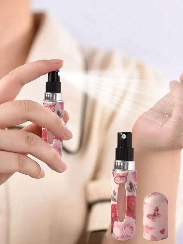 1pc Cute Butterfly Printed ABS Perfume Refillable Atomizer Bottle, Portable Travel Size High-End Spray Bottle