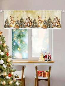 45*140 cm świąteczna zasłona okienna, złota zasłona okienna z motywem bałwana i choinki, z kieszenią na drążek, odpowiednia do kuchni, sypialni, biura i salonu, materiał poliestrowy, całoroczna świąteczna dekoracja domu - Wielokolorowe - Zobacz 6