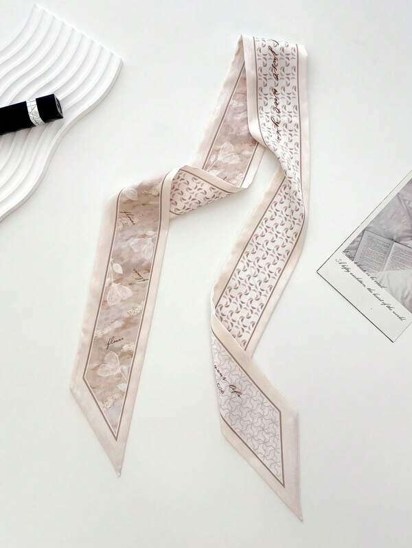 1 peça de lenço de seda sintética estampado, faixa de cabeça versátil para mulheres, primavera/verão