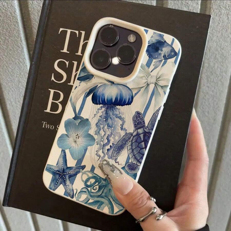 1 Ốp lưng điện thoại TPU họa tiết rùa biển xanh, sứa, nơ sọc tương thích với điện thoại Applnmi - trắng - Xem 1