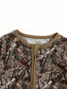 MIOZING Camouflage Print Baby Romper, Brown Trim Bamboo Zipper Jumpsuit, Long Sleeve Outfit, Autumn Winter Daily Wear&Photo Outfit For Baby Boys/Girls - 棕色 - 查看 3