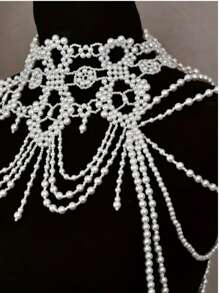 1 件手工白色仿珍珠身体链项链，适合女士，时尚珠宝，适合日常佩戴、婚礼、派对、T 台、礼物 - 白色 - 查看 8
