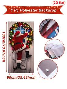 1pc Santa Claus Climbing Ladder Style Christmas Door Flag, Christmas Decor Door Banner, Xmas Door Porch Sign Flag Door Cover Curtain, 2025 Christmas Decorations For Home, Winter Holiday Christmas Party Background Wall Decoration Supplies, Home Decor - Santa Claus Ladder - View 3