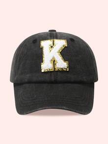 1pc Kids 26 Letters Baseball Cap, Washed Baseball Hat For Boys And Girls, Suitable For Outdoor Activities And Daily Wear, Sun Ion - Gold Label-black Washed Cap - View 11