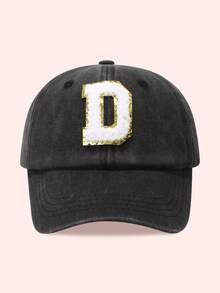 1pc Kids 26 Letters Baseball Cap, Washed Baseball Hat For Boys And Girls, Suitable For Outdoor Activities And Daily Wear, Sun Ion - Gold Label-black Washed Cap - View 76