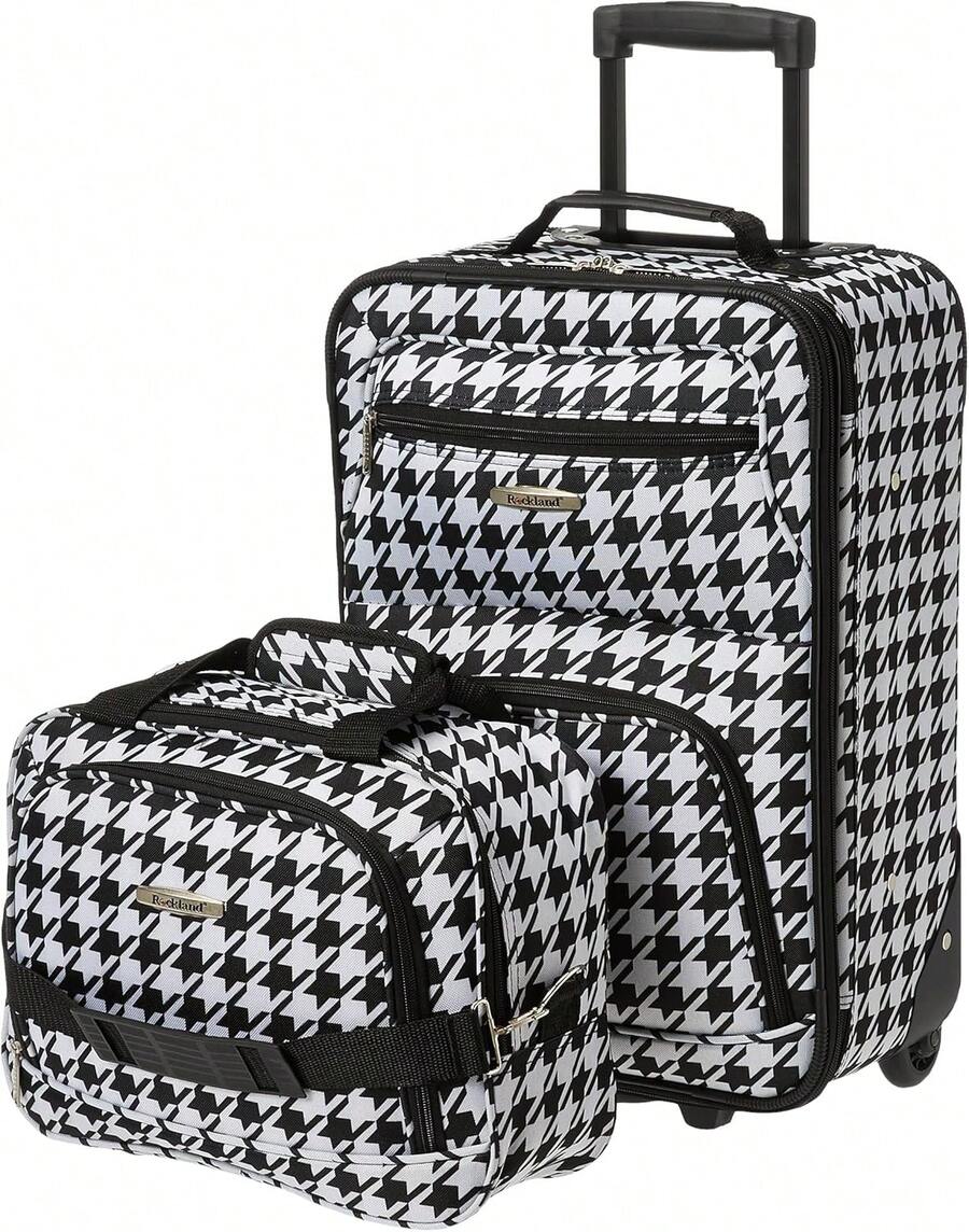 Set De 2 Valises Souples Rockland Motif Girafe - Tailles 14 Et 19 Pouces, Polyester, Roues Inline