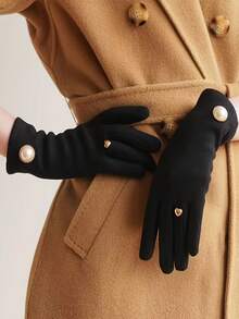 2 Pairs Of Autumn/Winter Fleece Ladies Touch-Sensitive Pearl-Lined Finger Gloves - Gentle And Elegant, Multi-Functional Korean-Style Anti-Wear Five-Finger Gloves. They Are Warm Gifts For Family And Friends And Are Suitable For Daily Outings. - Multicolor - View 6