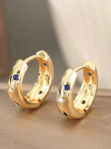 Summer 14K Gold Plated Star Shine Hoop Earrings For Women Cubic Zirconia Celestial Chunky Hoops Earrings Gold Earrings For Women Fashion Accessories Graduation Gift Fall Earring Christmas Earring