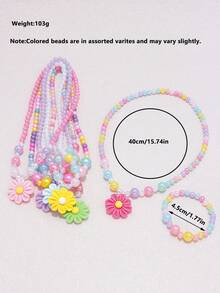 12pcs/Set Girls Cute Multicolor Flower Pendant Charm Beaded Necklace & Bracelet Jewelry Set, Suitable For School, Holiday Party, Birthday Gift, Random Color - Multicolor - View 2