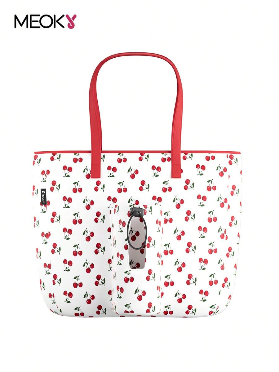 Meoky Tote Bag with Front Pocket and Zipper, Waterproof Shoulder Bag with Water Bottle Holder, Fits Laptop, Tumbler with Handle and Straw, Perfect for Daily Use, School, Travel, Work, and a Creative Gift Idea for Women