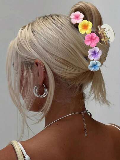 1pc Candy Color Dopamine Flower Y2K Sweet Hair Claw Clips Accessories Hair Accessories Women Hair Clips Ladies Hair Clamps Elegant Hair Jaw Clip Flower Clips For Hair Autumn Accessories Fall Winter For Vacation Outfits Woman