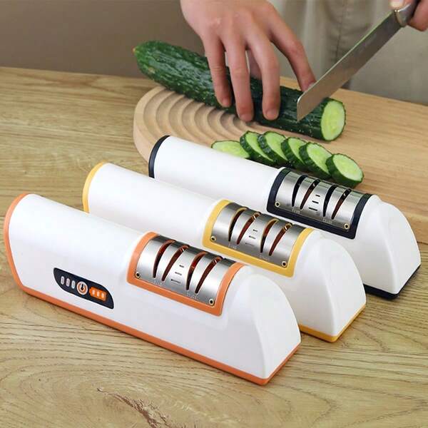 Elektryczna ostrzałka do noży kuchennych, 3-stopniowe ostrzenie i polerowanie, narzędzie do ostrzenia noży, odpowiednia do noży stalowych i ceramicznych, profesjonalna elektryczna ostrzałka do noży z 3-stopniowym ostrzem diamentowym, precyzyjna prowadnica kątowa 20° do szybkiego ostrzenia, naprawy/renowacji/polerowania ostrzy