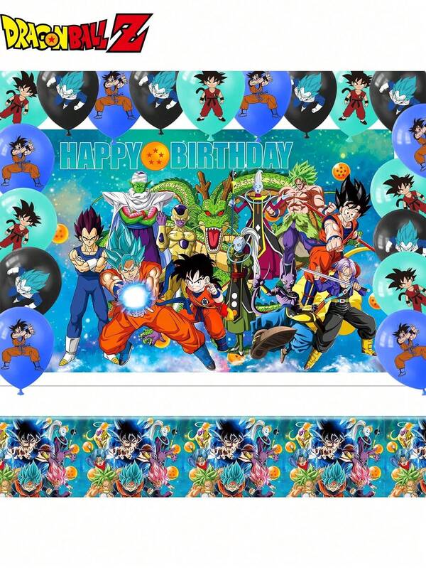 TOEI ANIMATION 20PCS Dragon Ball Officially Licensed Dragon Ball Theme Balloon Set Printed Balloon Backdrop Cake Flag Tablecloths Cartoon Animation Theme Birthday Graduation Party Supplies Outdoor Indoor Decoration Ornament Memorial Day Decor Gift For Family Friend