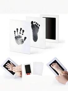 2pcs Newborn Souvenir Ink Pad For Footprints And Handprints Wash-Free Ink Pad/Can Be Used As Baby Souvenirs/Pet Footprint Souvenirs/Christmas/Thanksgiving/Easter/New Year Gifts Contains 4 Sheets Of White Cardstock - Black - View 3