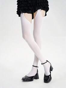 1双装 - 天鹅绒镂空个性连裤袜，微透明白色蕾丝塑身吊带连体袜（女士款） - 彩色 - 查看 9