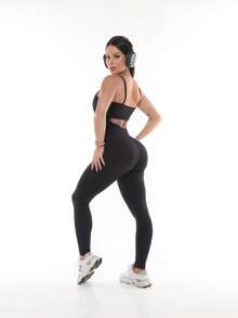 Macacão Longo Fitness Preto - Preto - Visão 4