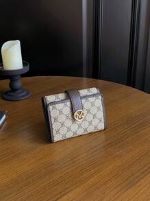 女士PU字母印花短款钱包多卡位大容量三折小钱包时尚便携小钱包户外女士零钱包迷你钱包零钱包秋季可爱钱包 - 彩色 - 查看 10