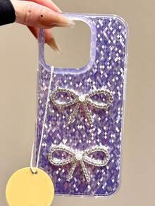 Custodia per telefono di lusso con strass 3D, fiocco e rombo, compatibile con 16, 15, 14, 13 Pro Max, 16, 15, cover protettiva con glitter - Viola - Visualizzare 1