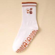 1 par/Calcetines con agarre para Pilates para mujeres, calcetines antideslizantes para yoga, barra y entrenamiento, calcetines pegajosos y atléticos con diseño lindo - Café integral - Ver 8