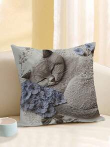 1 件可爱灰色睡猫印花枕套，适用于办公室、家庭、卧室、客厅、靠垫套、房间装饰 - 卧室装饰 - 节日装饰 - 派对装饰 - 多种尺寸（不含枕芯） - 无刺绣 - 灰色 - 查看 4