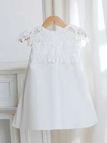 女童白色雪纺蕾丝连衣裙，婚礼花童礼服 - 白色 - 查看 3