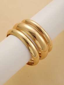 25pcs Exaggerated Fashion Geometric Round Disc Wide Bangle Set, Textured Pattern Multilayer Bracelet Suit, Suitable For Women Daily Wear, Dating, Party, Gift, Holiday - Yellow Gold - View 6